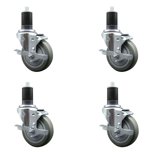 Service Caster 4'' SS Gray Poly Swivel 1-5/8'' Expanding Stem Caster Set with Brake, 4PK SCC-SSEX20S414-PPUB-TLB-158-4 - main